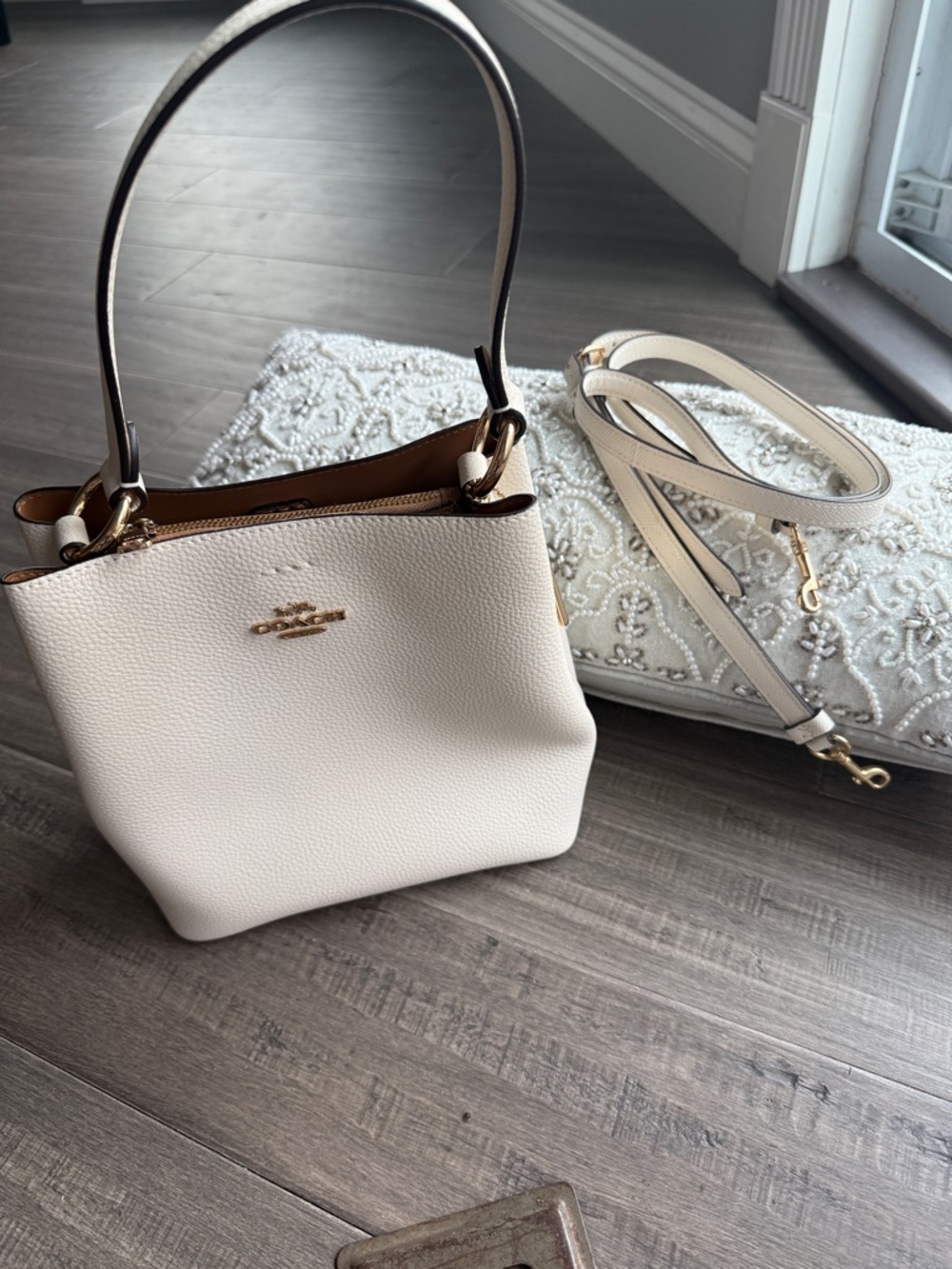 Coach Chalk White Pebbled Leather Mini Shoulder Tote